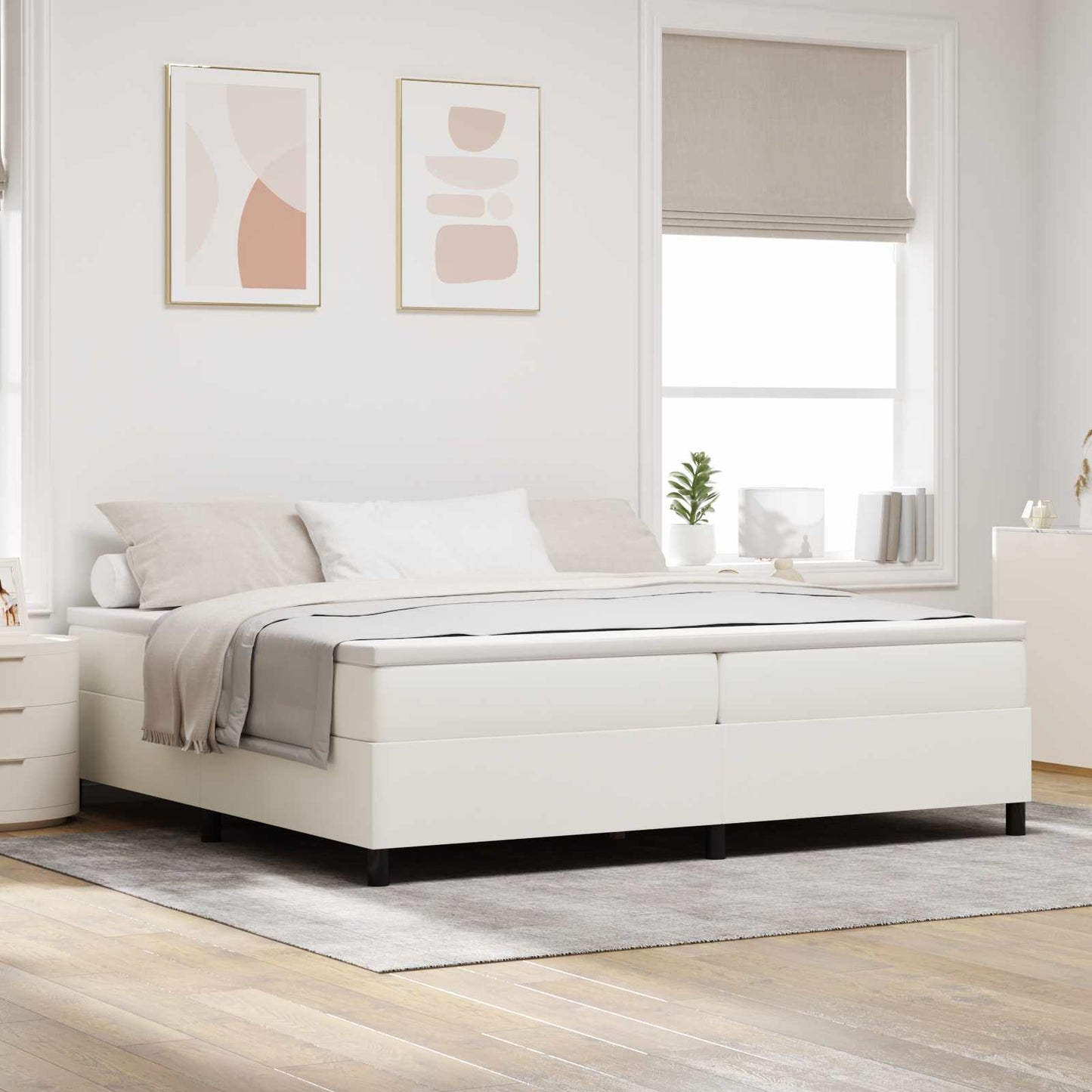 vidaXL Κρεβάτι πλατφόρμα Κρεμ 200 x 200 cm Υφασμάτινο Κορντουρά