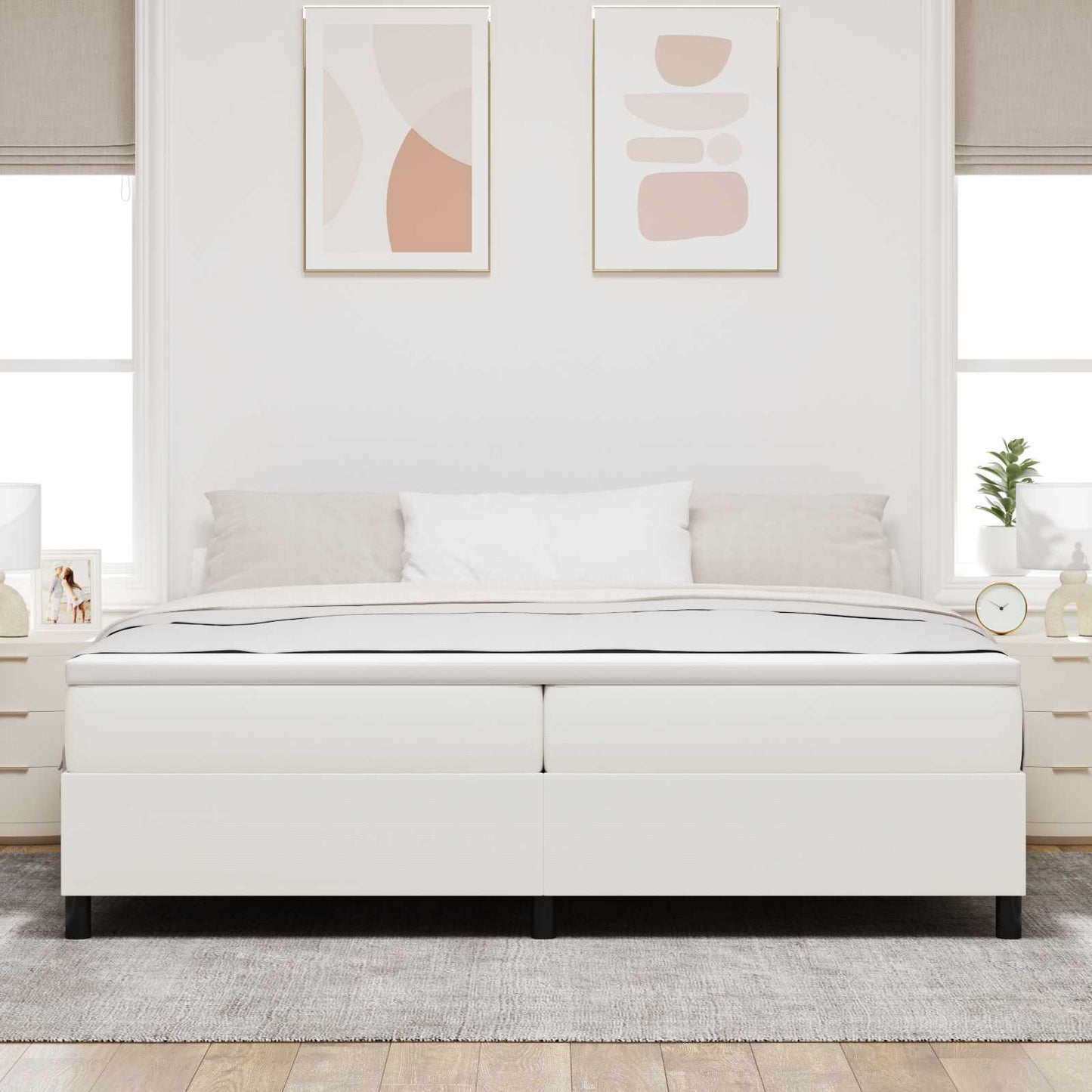 vidaXL Κρεβάτι πλατφόρμα Κρεμ 200 x 200 cm Υφασμάτινο Κορντουρά