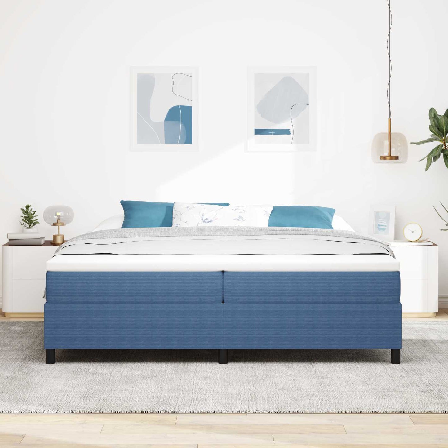vidaXL Κρεβάτι πλατφόρμα Μπλε 200 x 200 cm Υφασμάτινο Κορντουρά