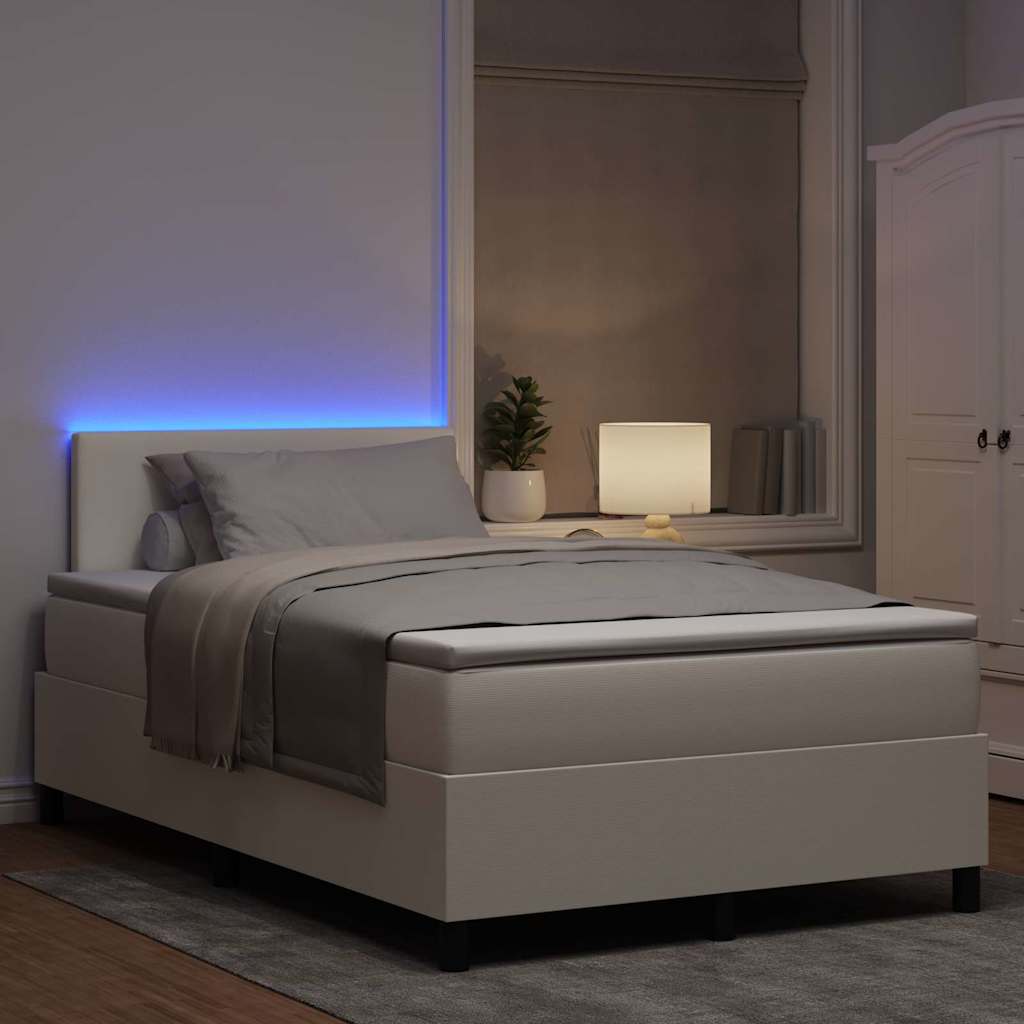 vidaXL LED Κρεβάτι με βάθρο με κεφαλάρι Κρέμα και Λευκό 120 x 190 cm