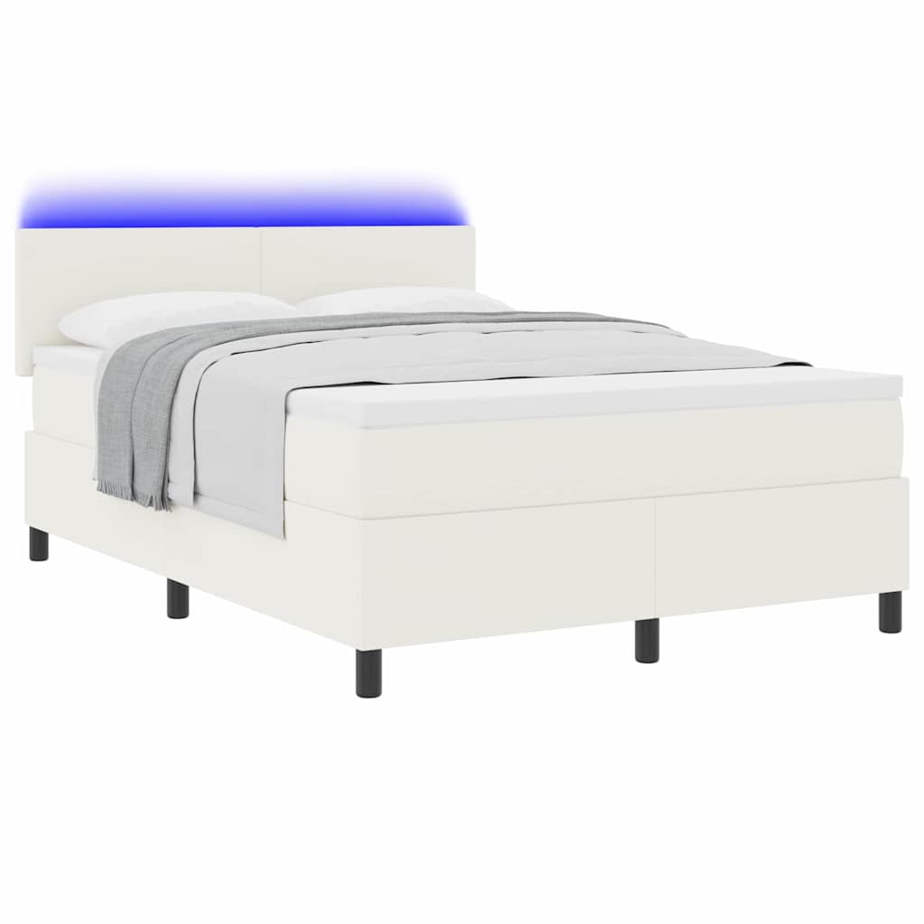 vidaXL LED Κρεβάτι με βάθρο με κεφαλάρι Κρέμα και Λευκό 140 x 190 cm