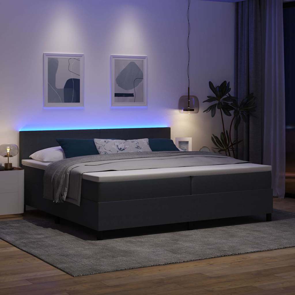 vidaXL LED Κρεβάτι με βάθρο Σκούρο Γκρι και Λευκό 200 x 200 cm