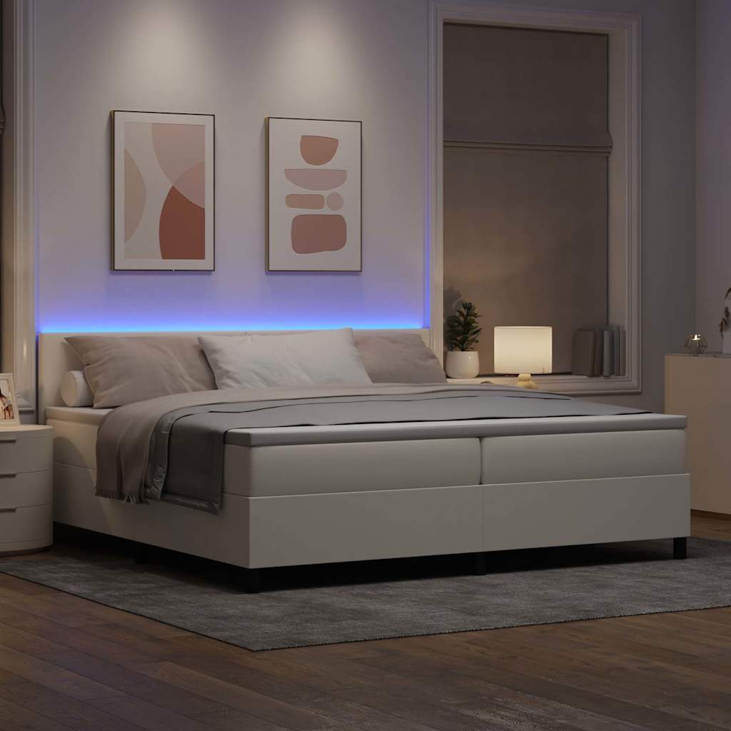 vidaXL LED Κρεβάτι με βάθρο με κεφαλάρι Κρέμα και Λευκό 200 x 200 cm