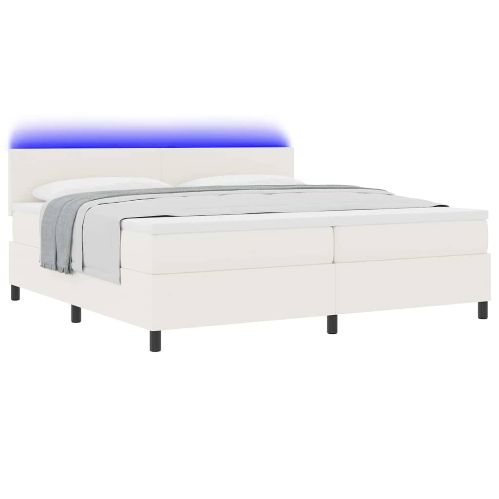 vidaXL LED Κρεβάτι με βάθρο με κεφαλάρι Κρέμα και Λευκό 200 x 200 cm