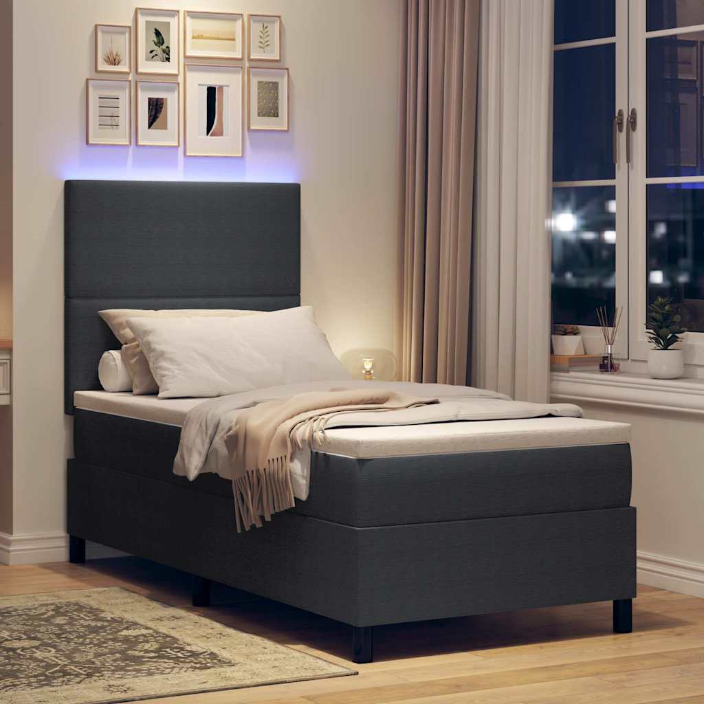 vidaXL LED Κρεβάτι με βάθρο Σκούρο Γκρι και Λευκό 90 x 200 cm
