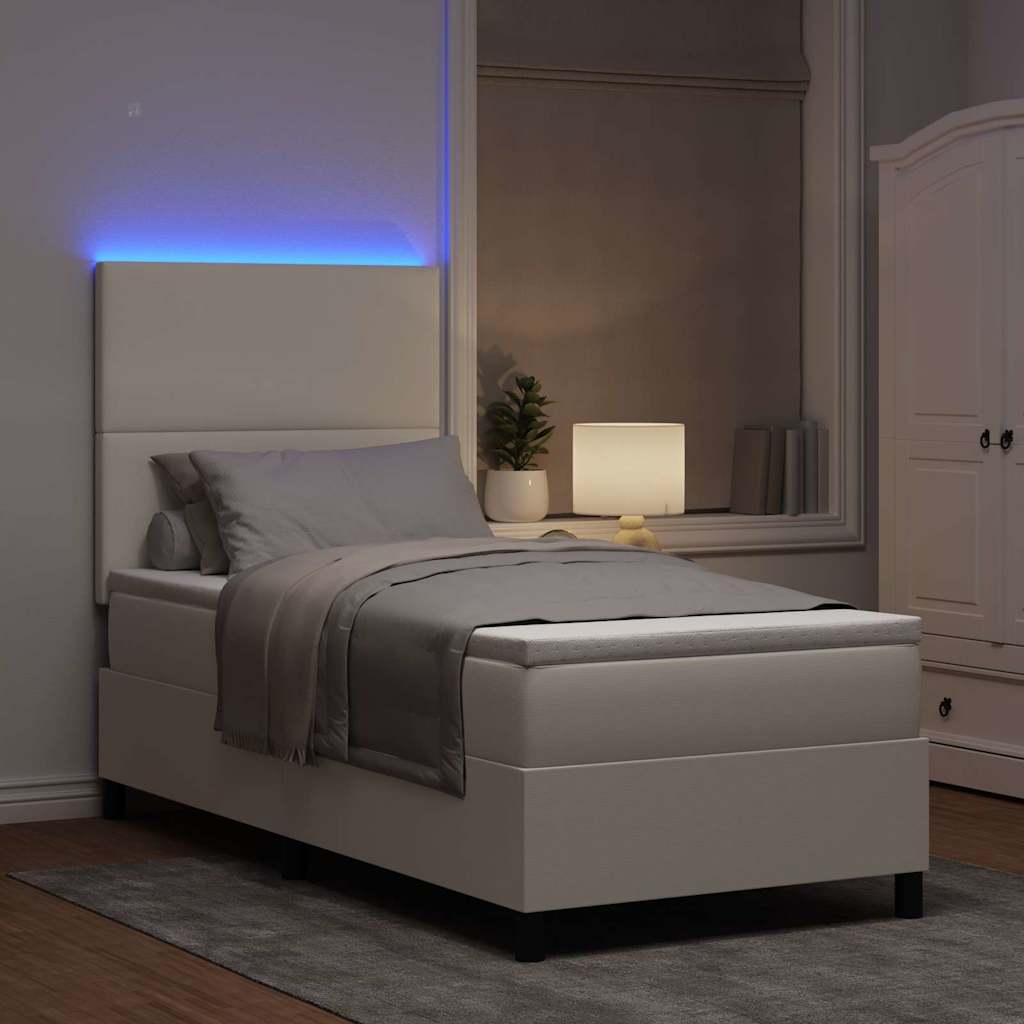 vidaXL LED Κρεβάτι με βάθρο με κεφαλάρι Κρέμα και Λευκό 100 x 200 cm