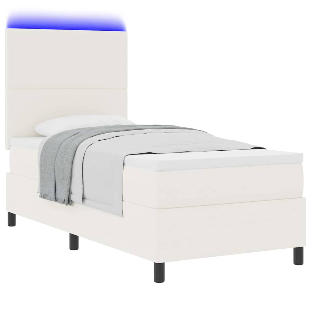 vidaXL LED Κρεβάτι με βάθρο με κεφαλάρι Κρέμα και Λευκό 100 x 200 cm