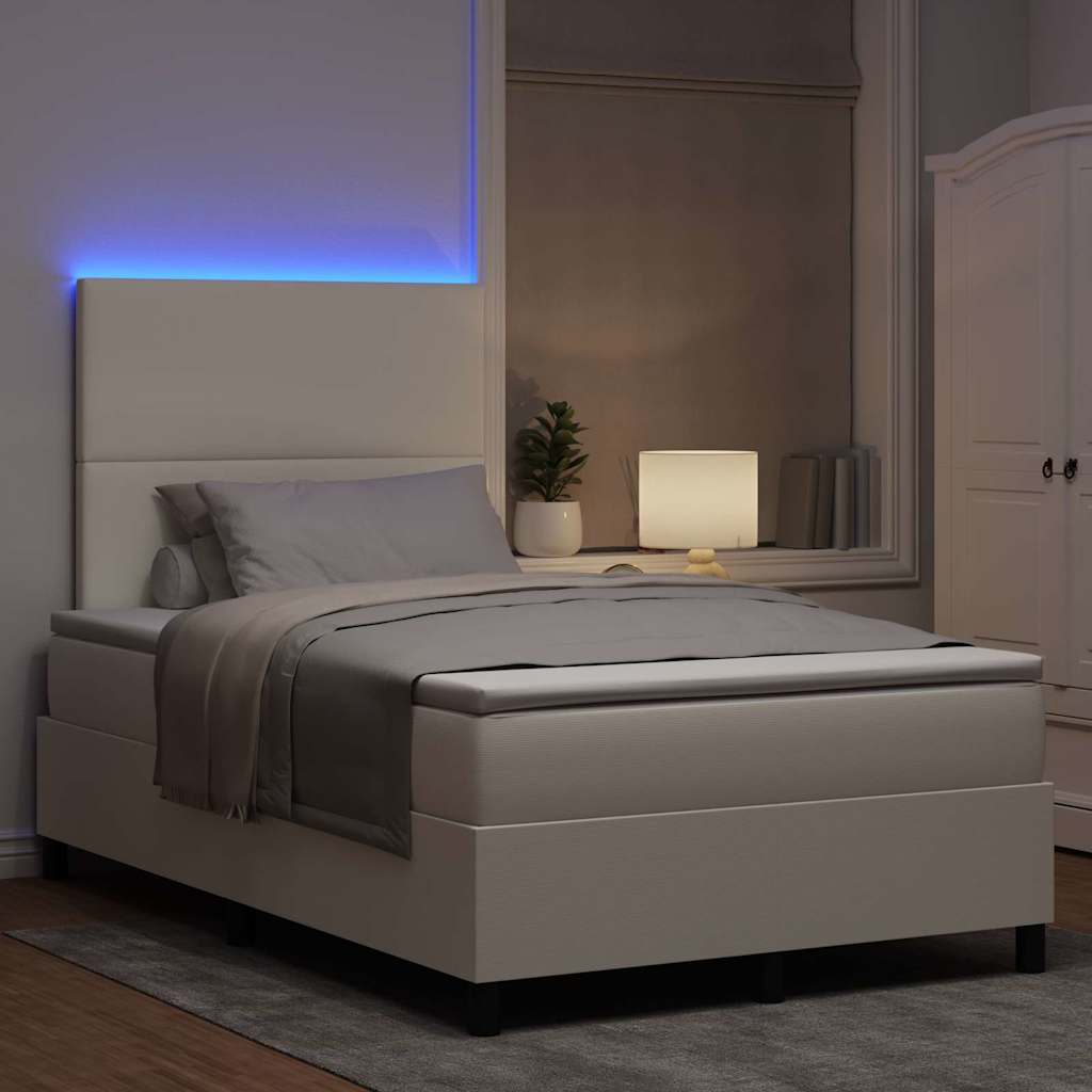 vidaXL LED Κρεβάτι με βάθρο με κεφαλάρι Κρέμα και Λευκό 120 x 190 cm