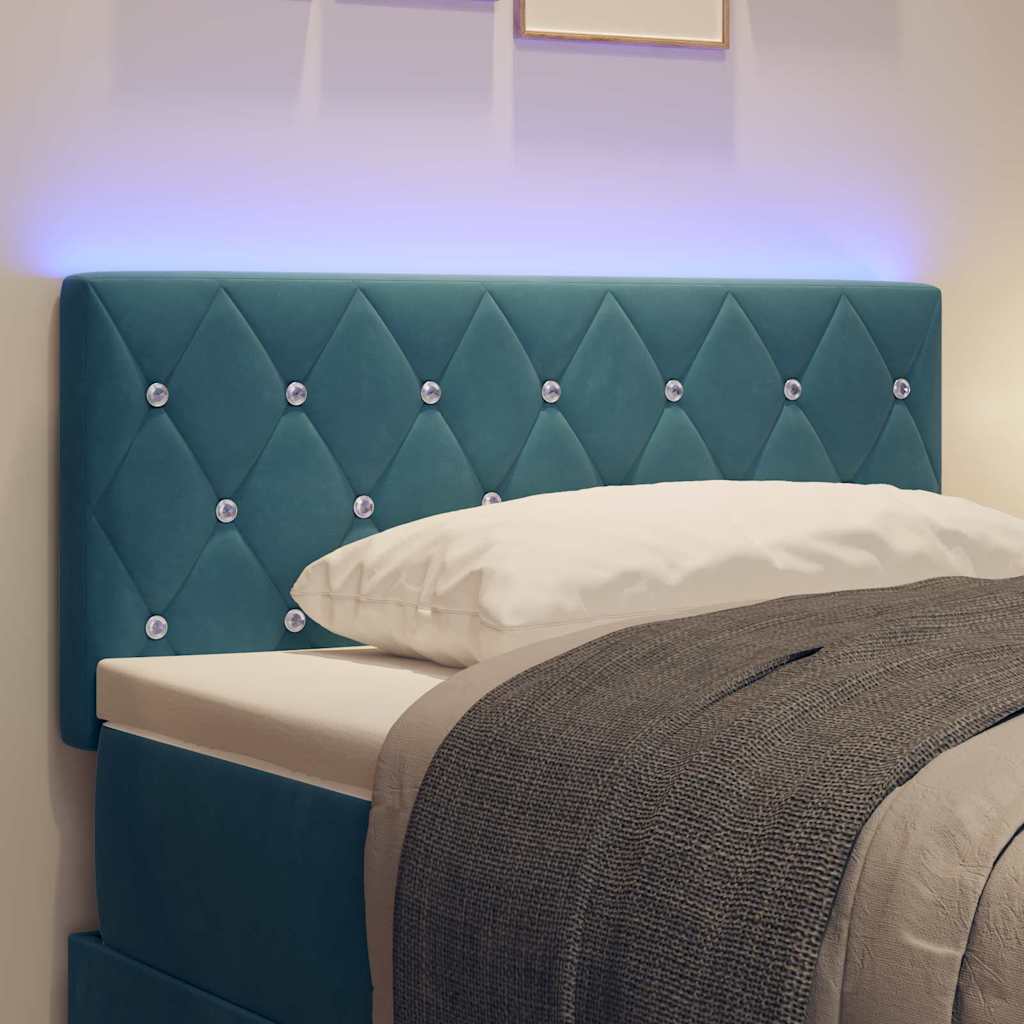 vidaXL LED Κεφαλάρι με Κρύσταλλο και Κουμπιά Μαξιλαριού, Σκούρο Μπλε, 90 εκ, Βελούδο