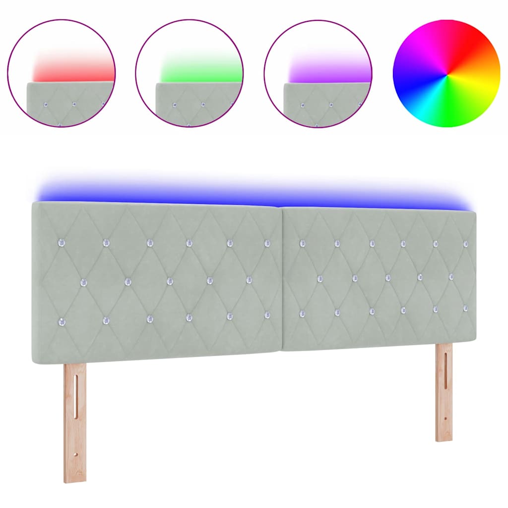 vidaXL LED Κεφαλάρι με Κρύσταλλο κουμπωτό, φωτεινό γκρι, 80 εκ. Βελούδο.