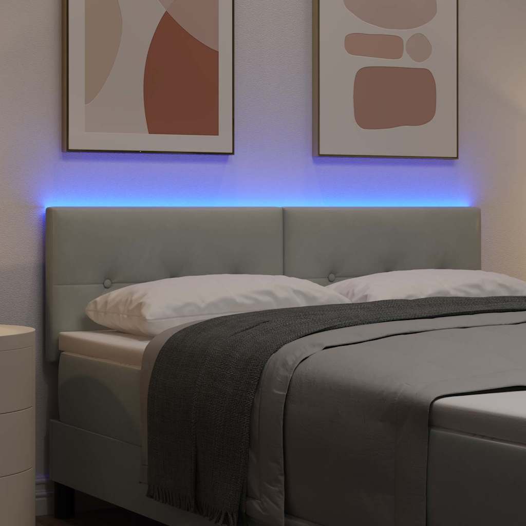 vidaXL LED κεφαλάρι με LED ταινίες φωτός Ανοιχτό γκρι 160 cm Βελούδο