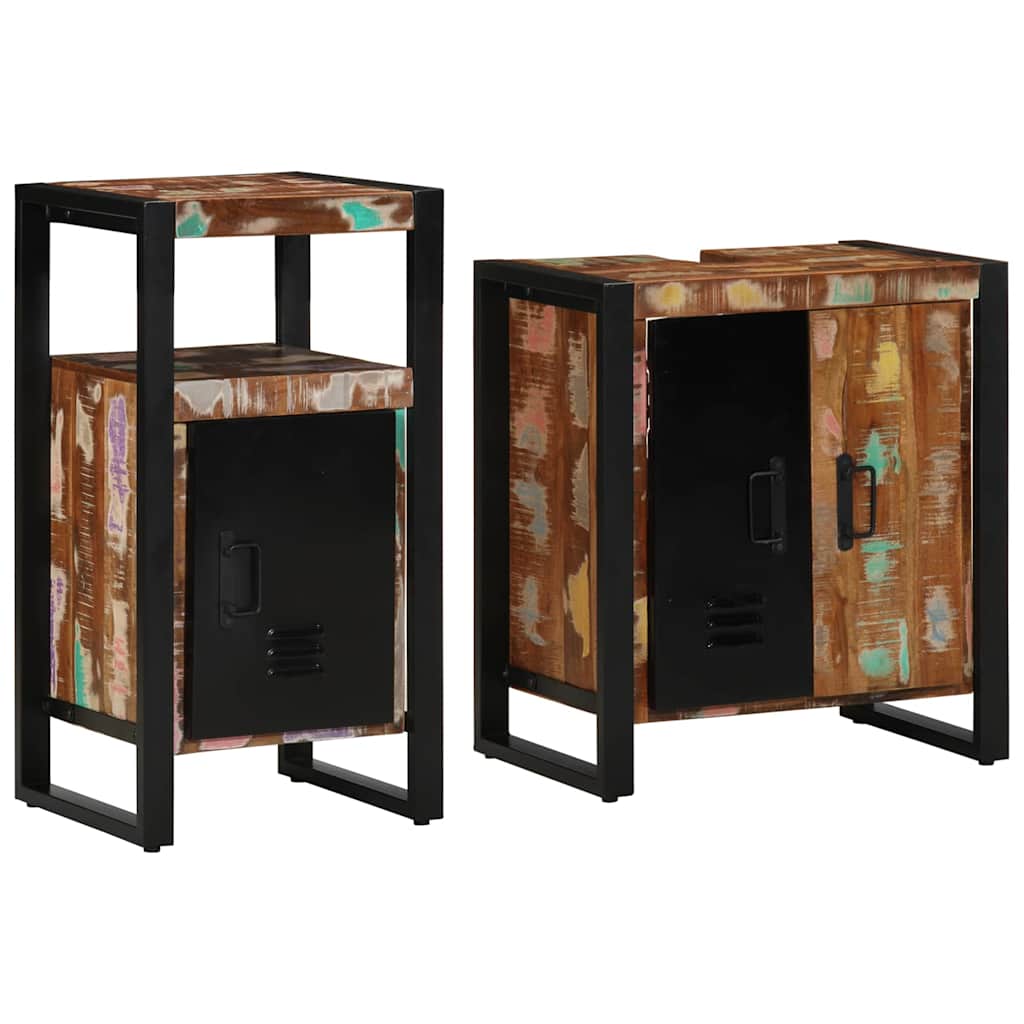 vidaXL Σετ Επίπλων Μπάνιου με ράφι 2 pcs Καφέ Μασίφ ανακυκλωμένο ξύλο