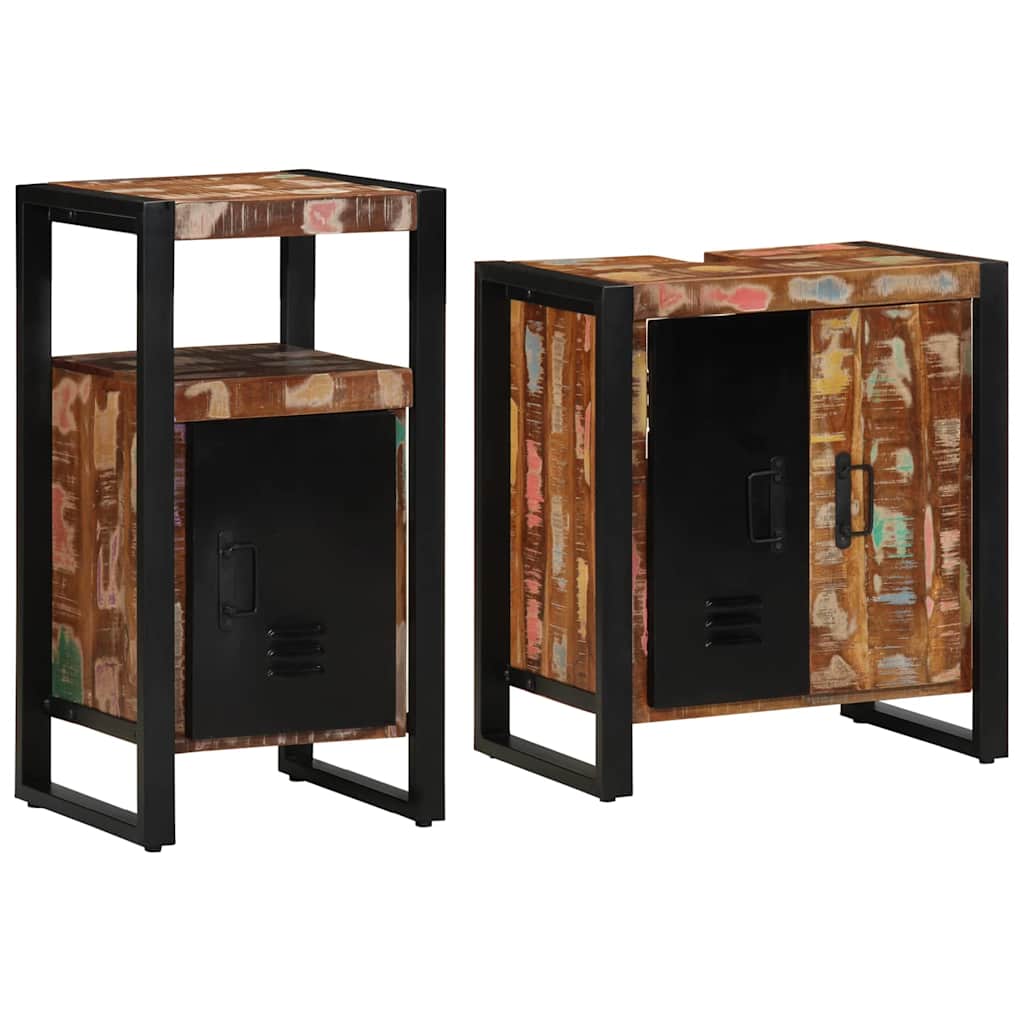 vidaXL Σετ Επίπλων Μπάνιου με ράφι 2 pcs Καφέ Μασίφ ανακυκλωμένο ξύλο