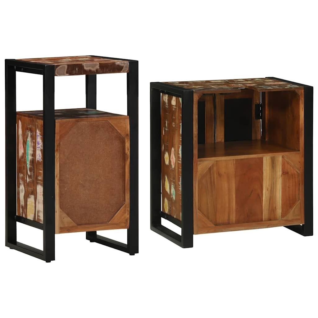 vidaXL Σετ Επίπλων Μπάνιου με ράφι 2 pcs Καφέ Μασίφ ανακυκλωμένο ξύλο