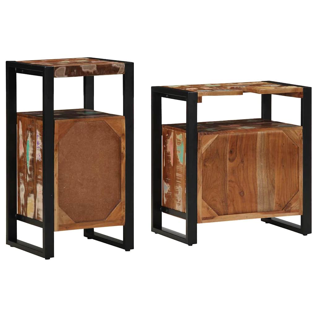 vidaXL Σετ Επίπλων Μπάνιου με πόρτα 2 pcs Καφέ Μασίφ ανακυκλωμένο ξύλο