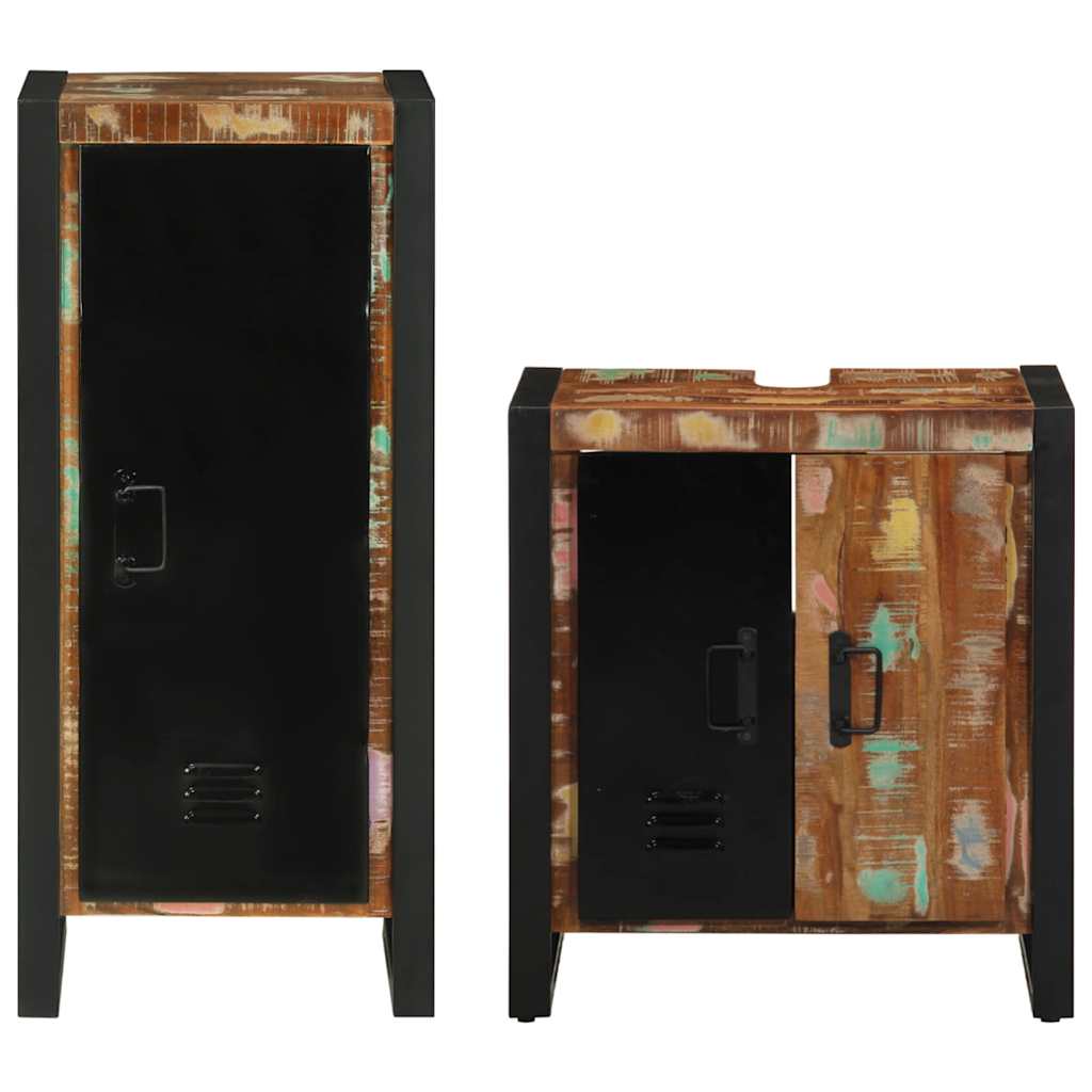 vidaXL Σετ Επίπλων Μπάνιου Πολύχρωμο και Μαύρο Μασίφ ανακυκλωμένο ξύλο