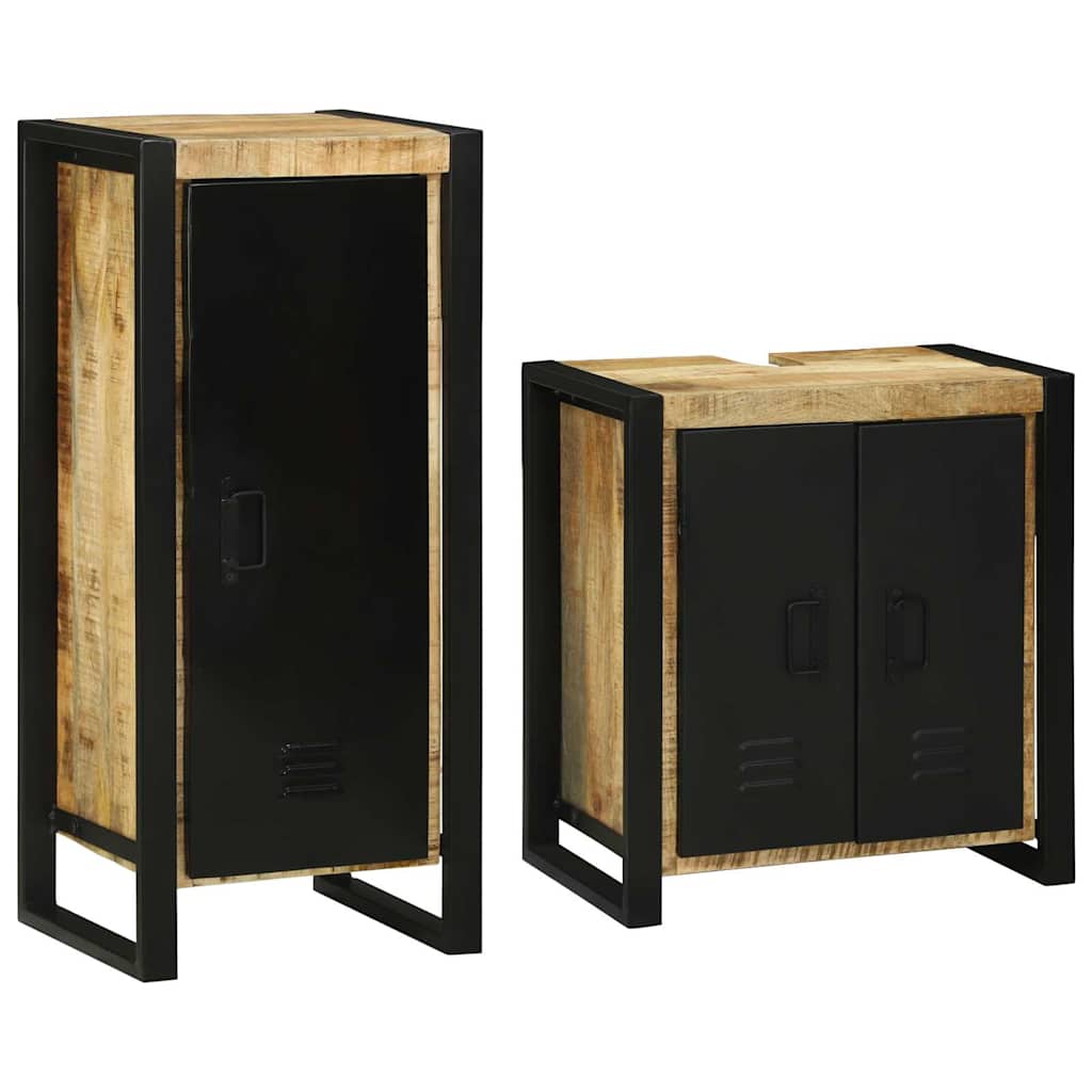 vidaXL Σετ Επίπλων Μπάνιου με αποθήκευση 2 pcs Καφέ Στερεό ξύλο μάνγκο