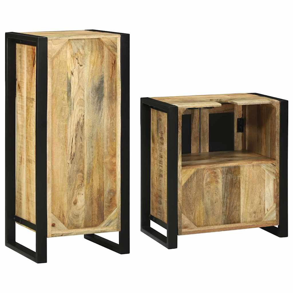 vidaXL Σετ Επίπλων Μπάνιου με αποθήκευση 2 pcs Καφέ Στερεό ξύλο μάνγκο