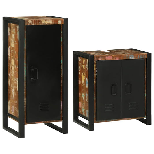 vidaXL Σετ Επίπλων Μπάνιου 2 pcs Πολύχρωμο Στερεό ανακτημένο ξύλο