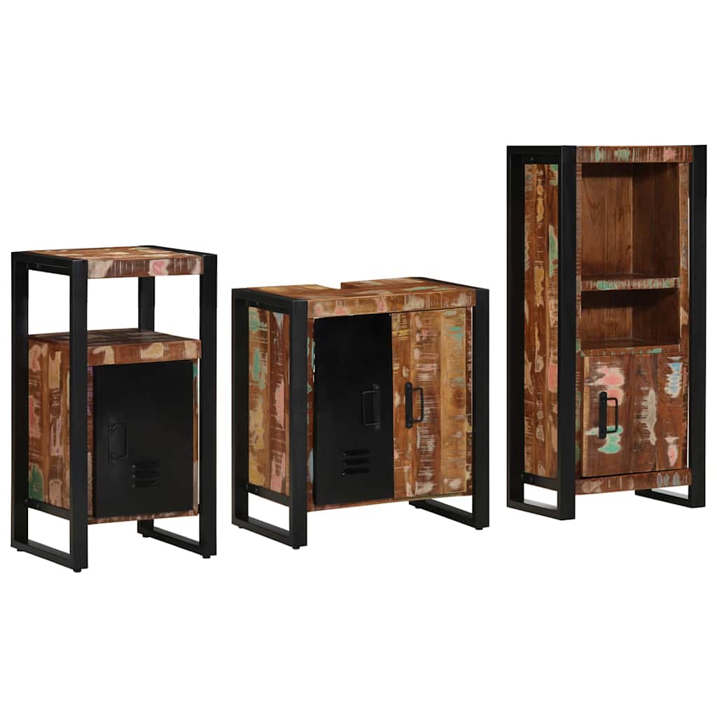 vidaXL Σετ Επίπλων Μπάνιου 3 pcs Πολύχρωμο Στερεό ανακτημένο ξύλο