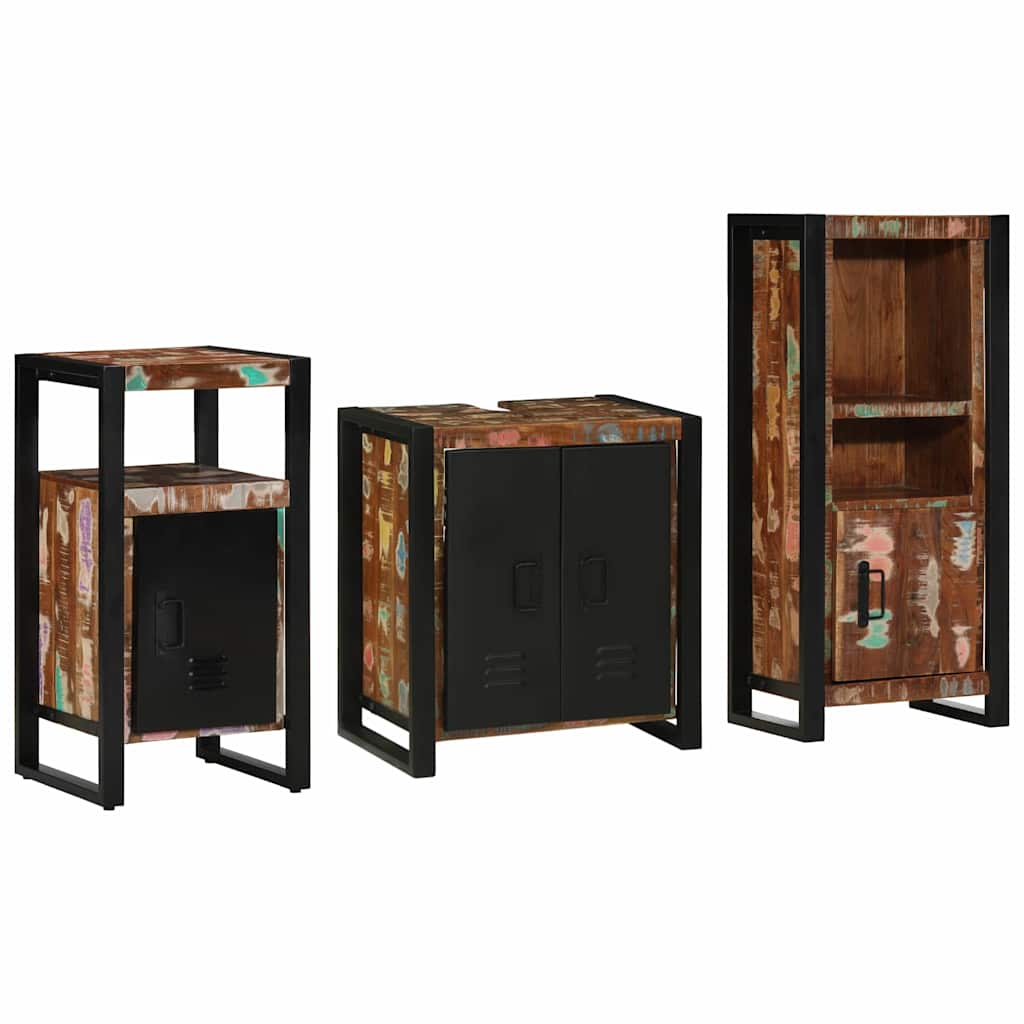 vidaXL Σετ Επίπλων Μπάνιου 3 pcs Πολύχρωμο Στερεό ανακτημένο ξύλο