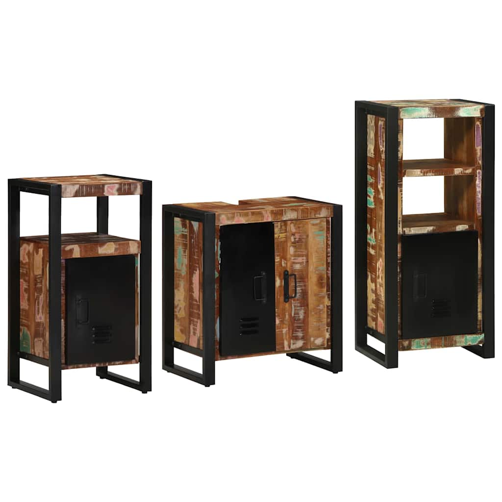 vidaXL Σετ Επίπλων Μπάνιου 3 pcs Πολύχρωμο Στερεό ανακτημένο ξύλο