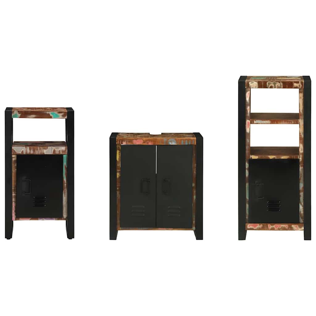 vidaXL Σετ Επίπλων Μπάνιου 3 pcs Πολύχρωμο Στερεό ανακτημένο ξύλο