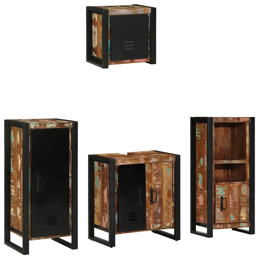 vidaXL Σετ Επίπλων Μπάνιου 4 pcs Πολύχρωμο Στερεό ανακτημένο ξύλο