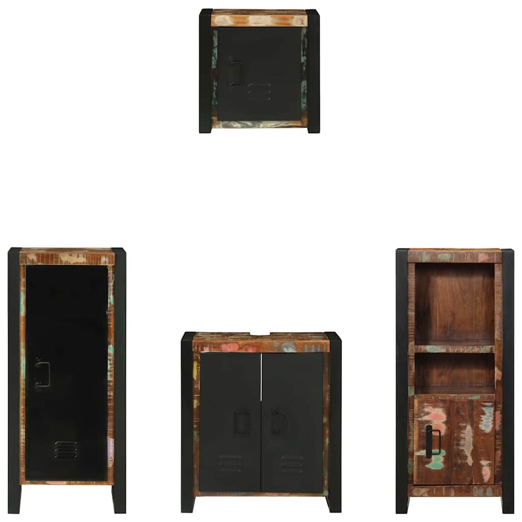 vidaXL Σετ Επίπλων Μπάνιου 4 pcs Πολύχρωμο Στερεό ανακτημένο ξύλο