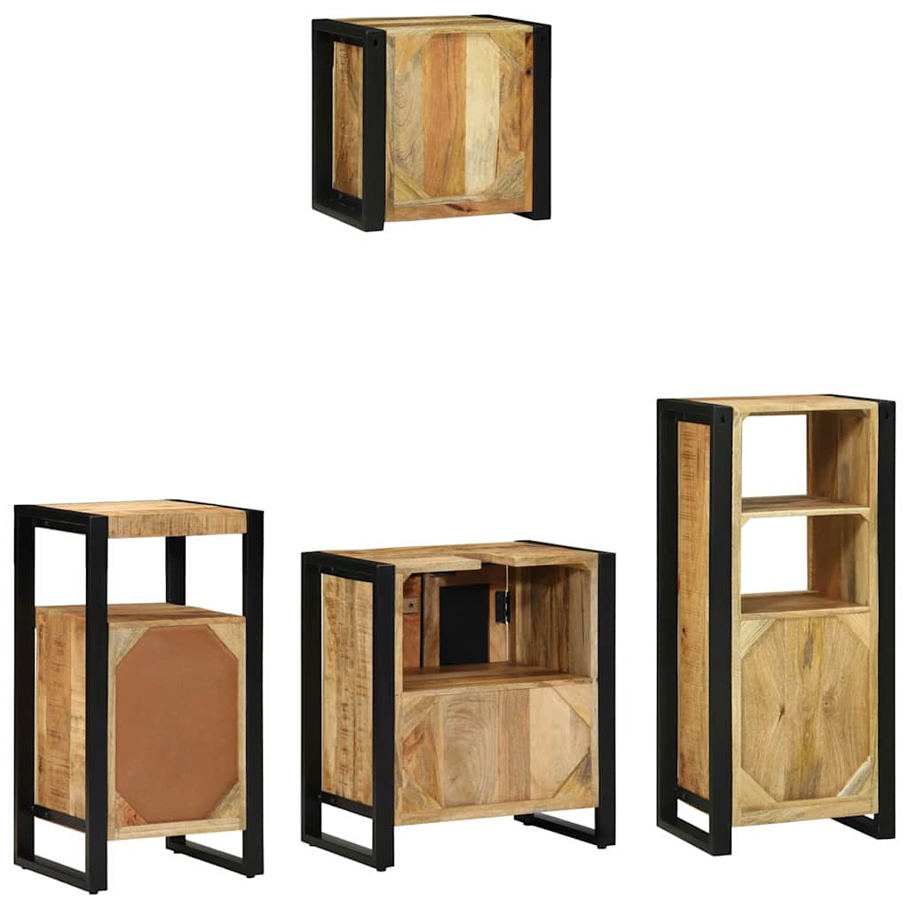 vidaXL Σετ Επίπλων Μπάνιου με ράφι 4 pcs Καφέ Στερεό ξύλο μάνγκο