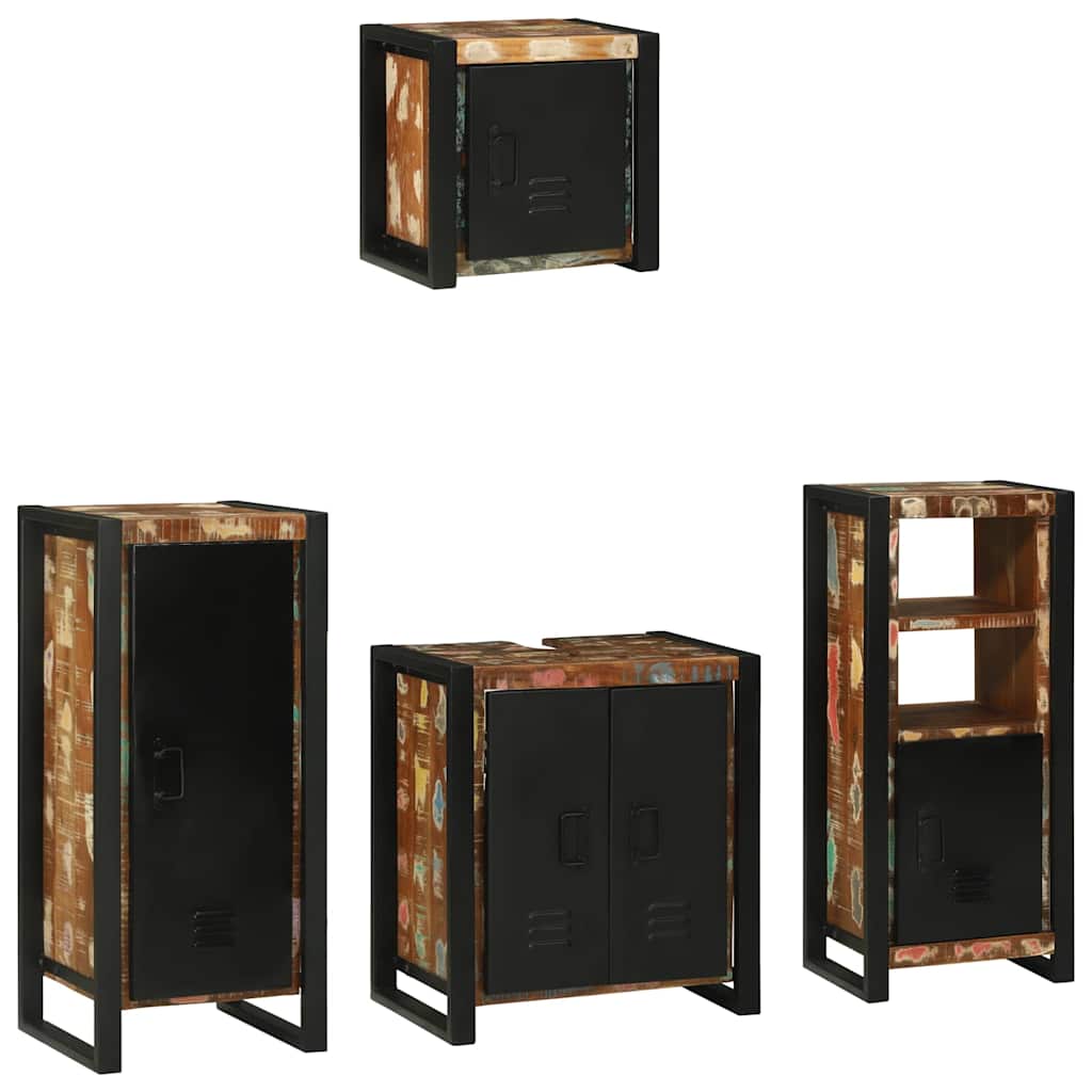 vidaXL Σετ Επίπλων Μπάνιου 4 pcs Πολύχρωμο Στερεό ανακτημένο ξύλο