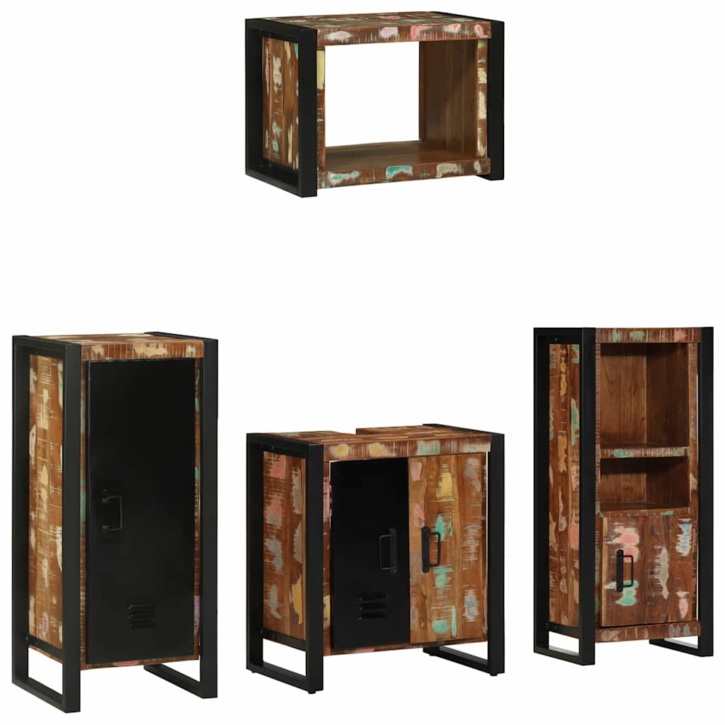 vidaXL Σετ Επίπλων Μπάνιου 4 pcs Πολύχρωμο Στερεό ανακτημένο ξύλο