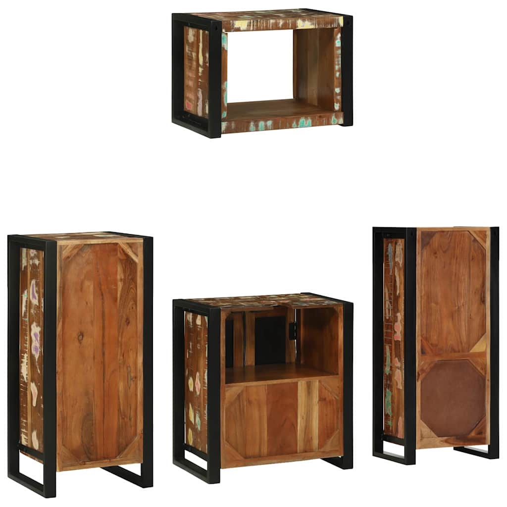 vidaXL Σετ Επίπλων Μπάνιου 4 pcs Πολύχρωμο Στερεό ανακτημένο ξύλο