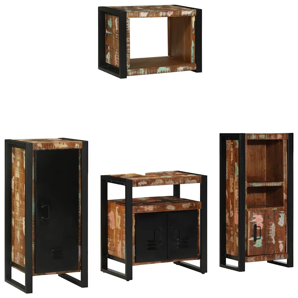 vidaXL Σετ Επίπλων Μπάνιου 4 pcs Πολύχρωμο Στερεό ανακτημένο ξύλο