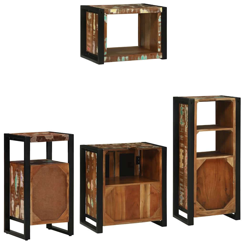 vidaXL Σετ Επίπλων Μπάνιου 4 pcs Πολύχρωμο Στερεό ανακτημένο ξύλο