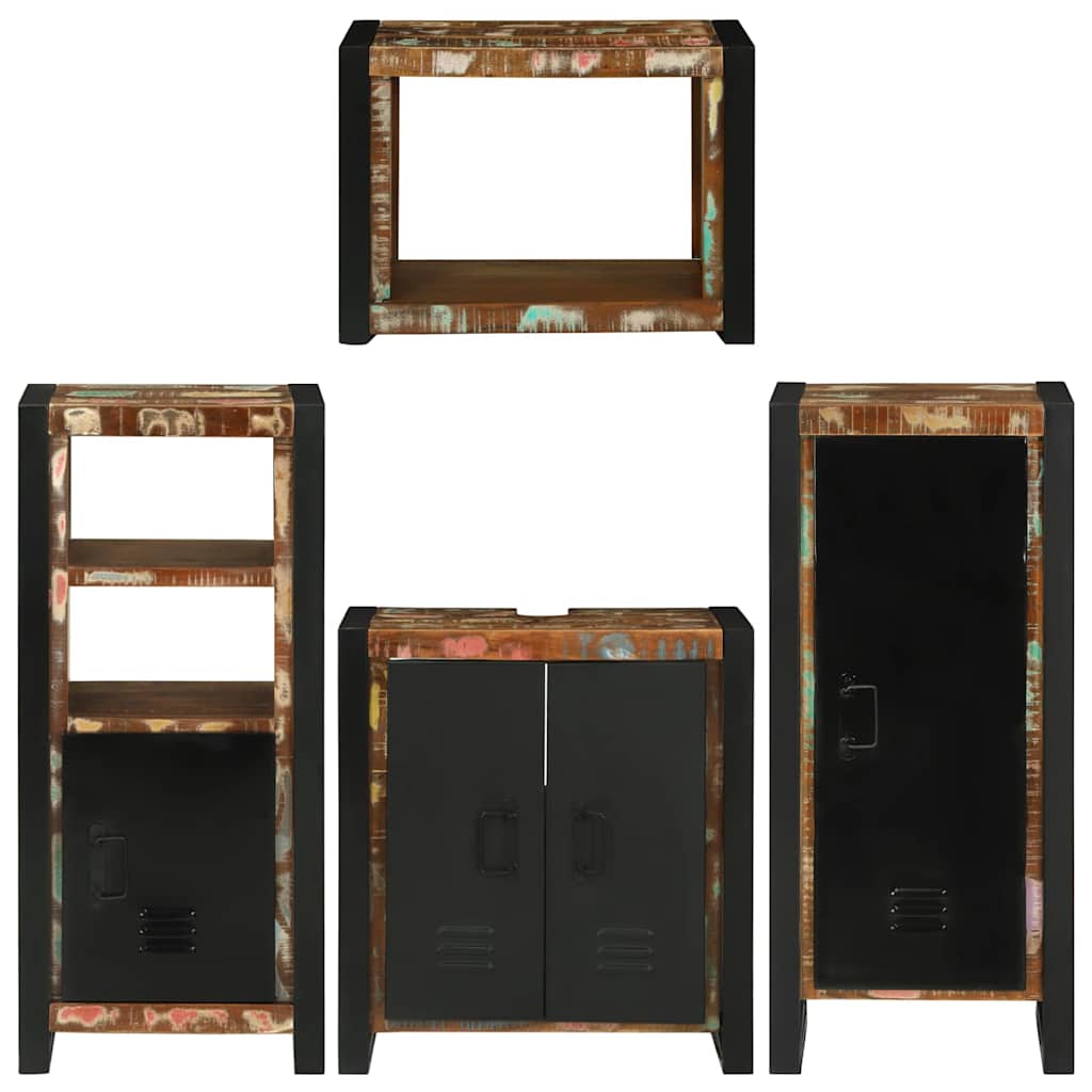 vidaXL Σετ Επίπλων Μπάνιου 4 pcs Πολύχρωμο Στερεό ανακτημένο ξύλο