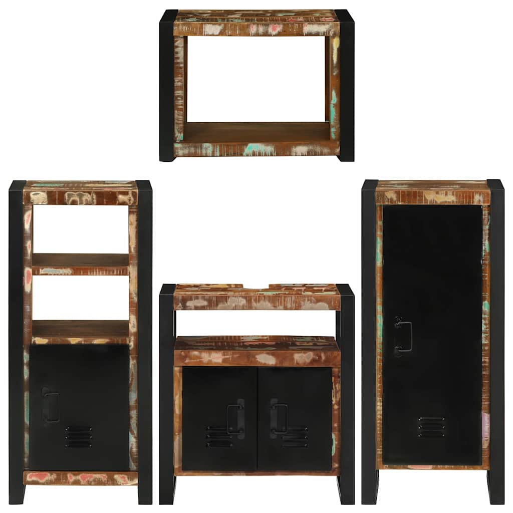 vidaXL Σετ Επίπλων Μπάνιου 4 pcs Πολύχρωμο Στερεό ανακτημένο ξύλο