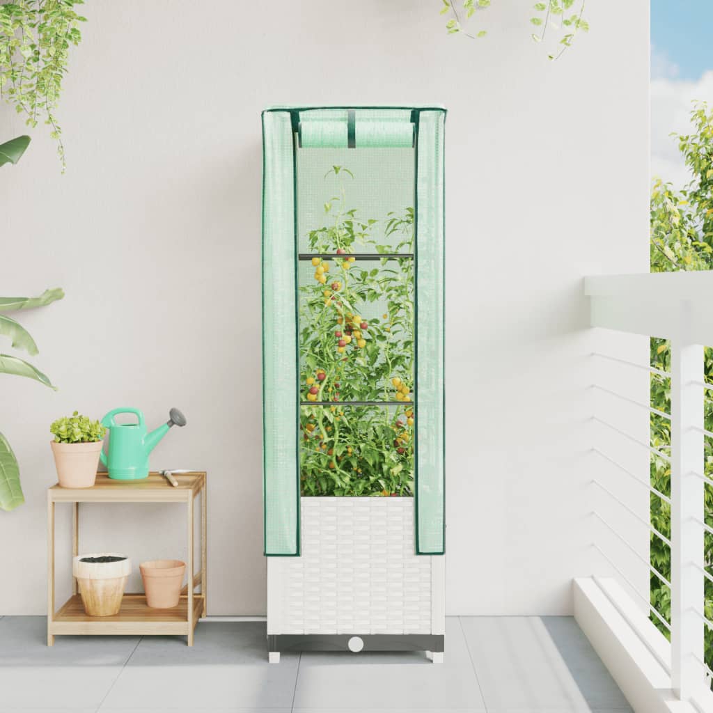 vidaXL Ζαρντινιέρα Υπερυψ. Κάλυμμα Θερμοκηπίου Όψη Ρατάν 40x40x139 εκ.