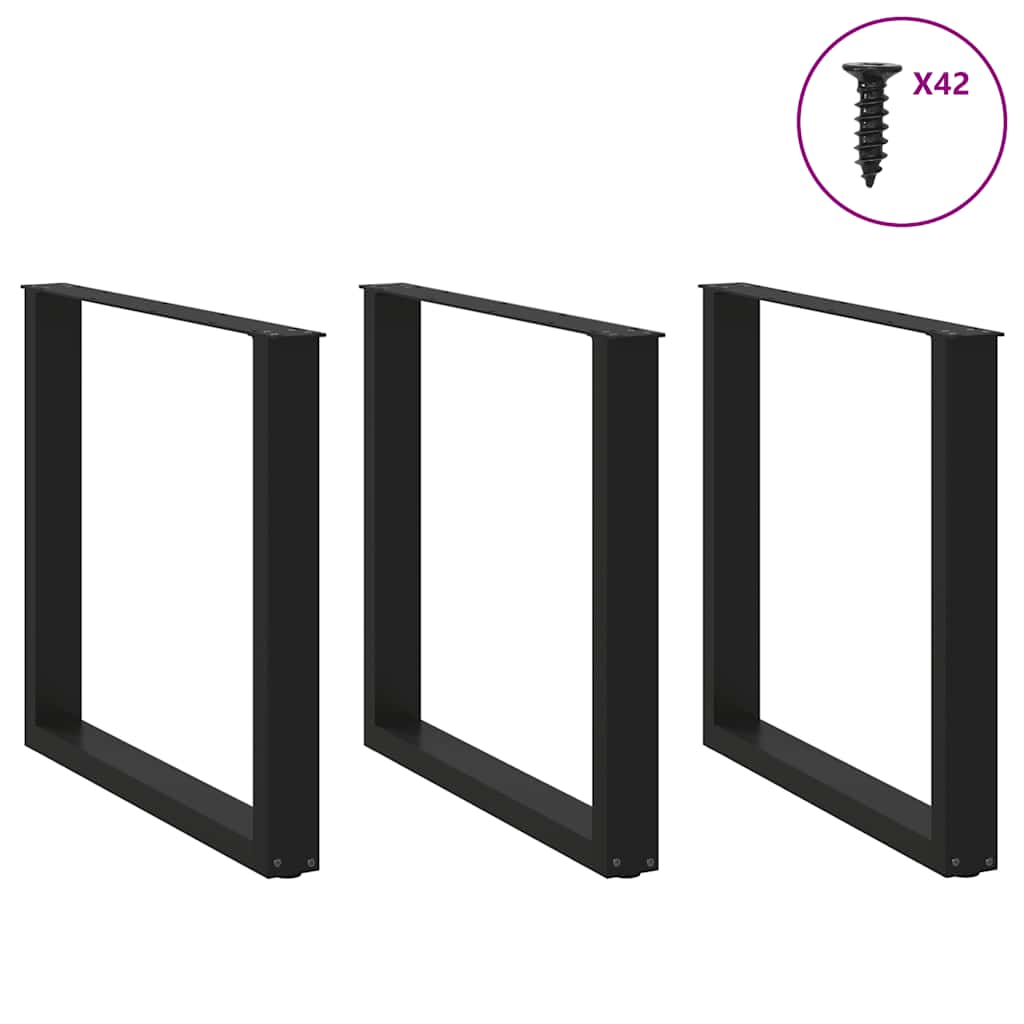 vidaXL Πόδια Τραπεζαρίας σε Σχήμα U 3 τεμ. Μαύρο 80x(72-73) εκ. Ατσάλι