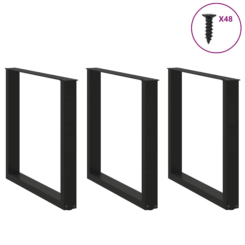 vidaXL Πόδια Τραπεζαρίας σε Σχήμα U 3 τεμ. Μαύρο 90x(72-73) εκ. Ατσάλι