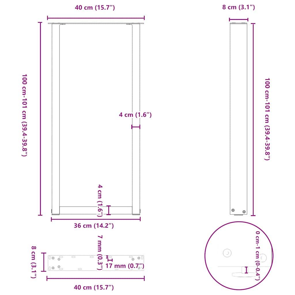 vidaXL Πόδια Τραπεζιού Μπαρ σε Σχήμα U 2 τεμ. Λευκά 40x (100-101) εκ. Ατσάλι