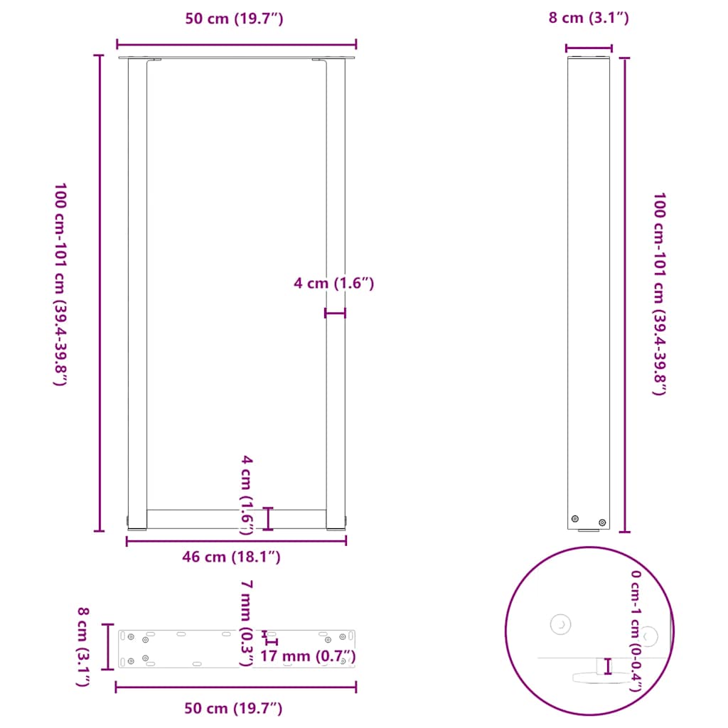 vidaXL Πόδια Τραπεζιού Μπαρ σε Σχήμα U 2 τεμ. Λευκά 50x(100-101) εκ. Ατσάλι