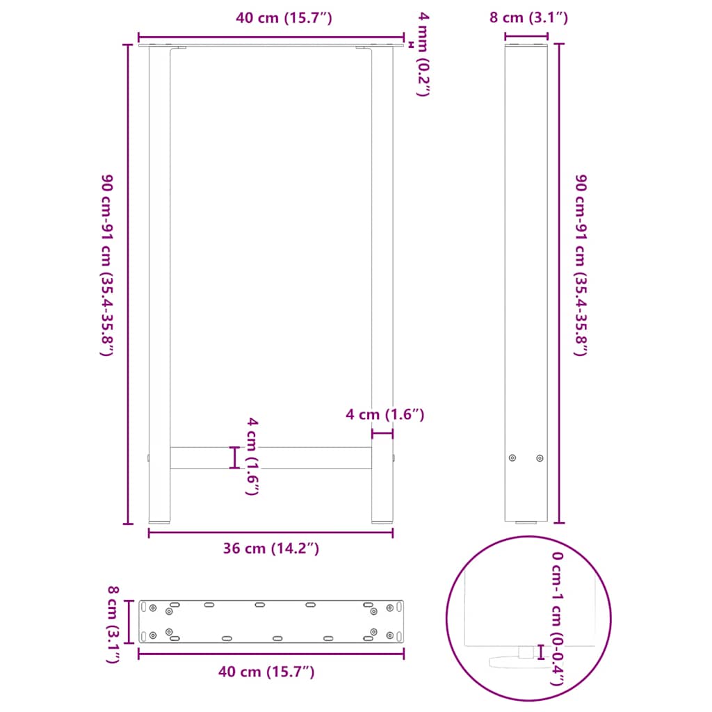 vidaXL Πόδια Τραπεζιού Μπαρ 2 τεμ. Λευκά 40x(90-91) εκ. Ατσάλι