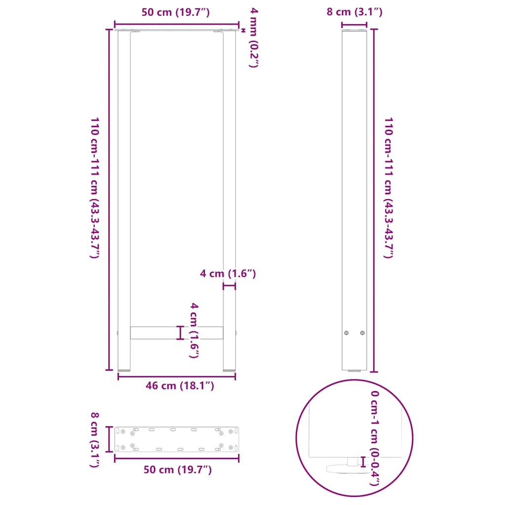 vidaXL Πόδια Τραπεζιού Μπαρ 2 τεμ. Ανθρακί 50x(110-111) εκ. Ατσάλι
