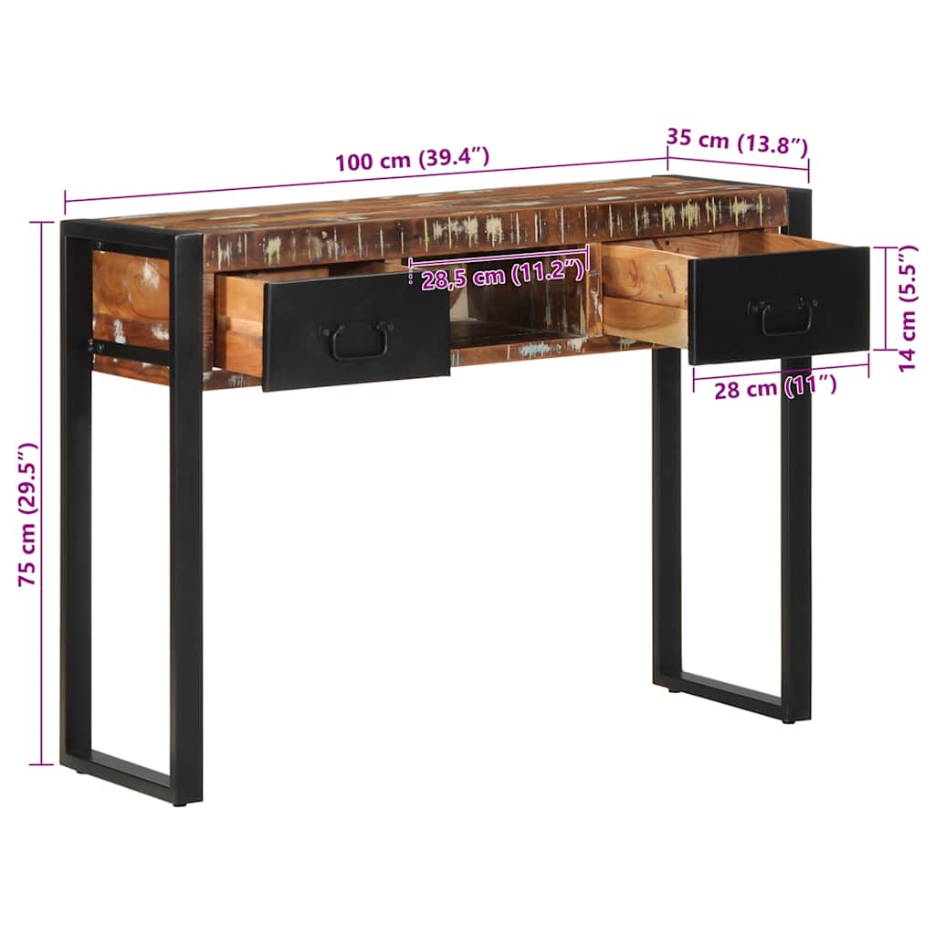 vidaXL Τραπέζι κονσόλας Πολύχρωμο 100x35x75 cm Στερεό ξύλο ανακτημένο