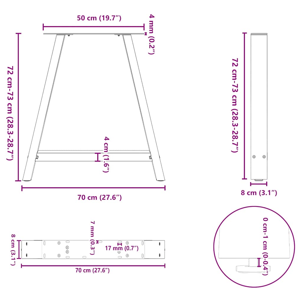 vidaXL Πόδια Τραπεζαρίας σε Σχήμα Α, 2 τεμ. Λευκά 70x(72-73) εκ. Ατσάλι