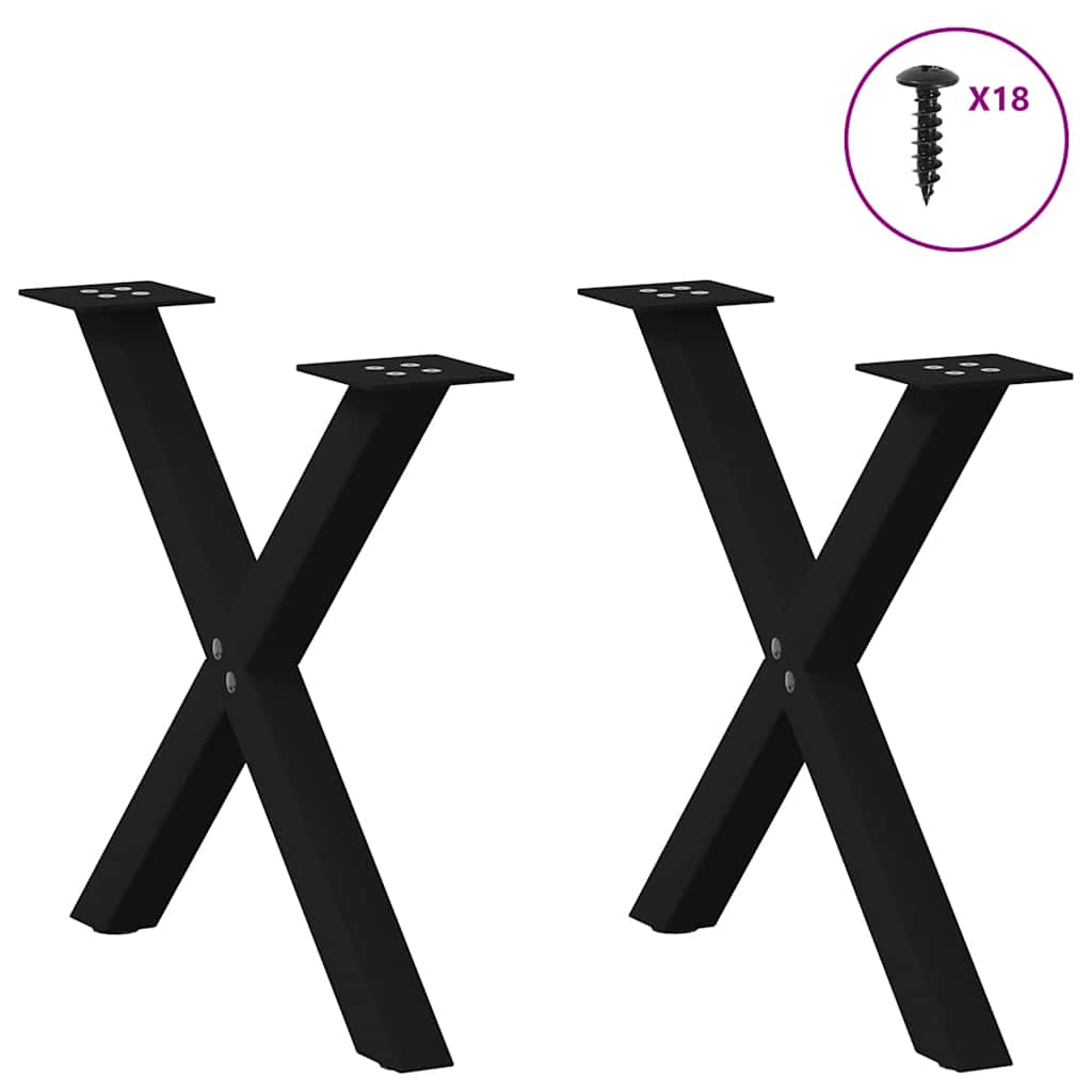 vidaXL Πόδια Τραπεζιού Σαλονιού σε Σχήμα Χ, 2 τεμ. Μαύρο, Ατσάλι 60x(42-43) εκ.