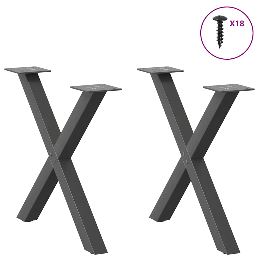 vidaXL Πόδια Τραπεζιού Σαλονιού σε Σχήμα Χ, 2 τεμ. Ανθρακί 60x(42-43) εκ. Ατσάλι