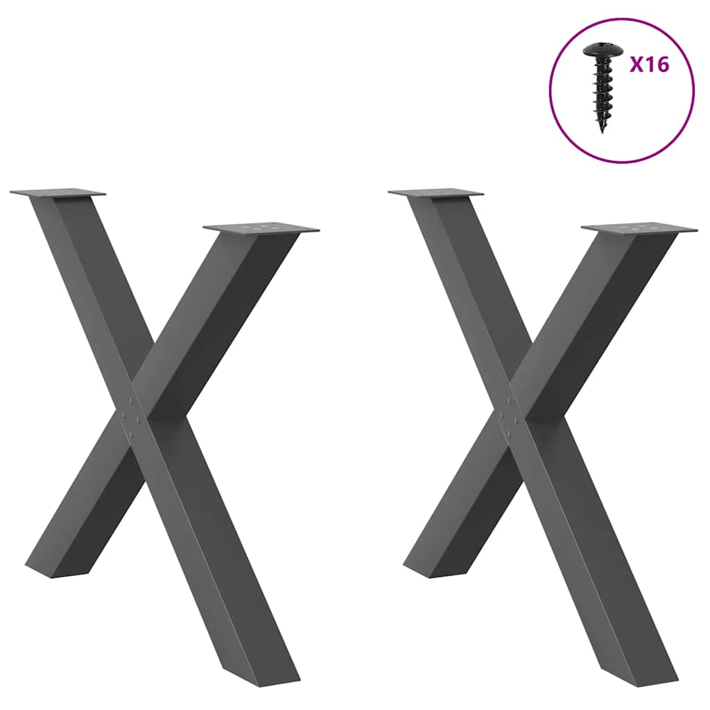 vidaXL Πόδια Τραπεζαρίας σε Σχήμα Χ, 2 τεμ. Ανθρακί 90x(72-73) εκ. Ατσάλι