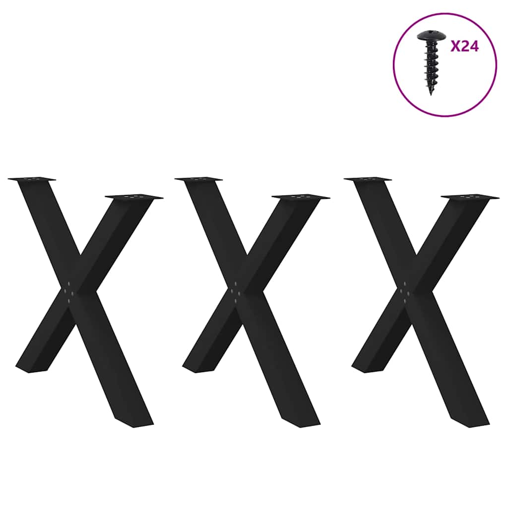 vidaXL Πόδια Τραπεζαρίας σε Σχήμα Χ 3 τεμ. Μαύρο 90x(72-73) εκ. Ατσάλι